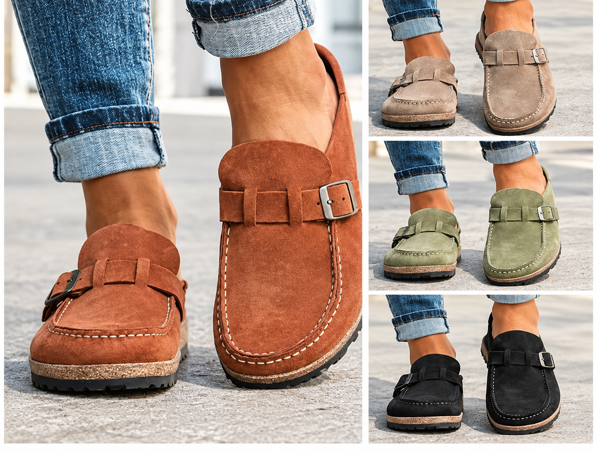 Elba - Comfortable Buckle Clogs